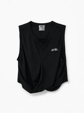 AYBL Black Twist Front Cropped Workout Tank Top Size M